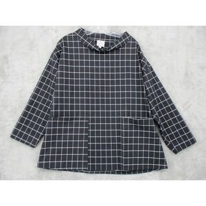 Spirithouse Top Womens Small Tunic Windowpane Pockets Boxy Relaxed Artsy Black